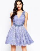 Forever Unique Veronica Lace Skater Dress With Embellishment - Lilac
