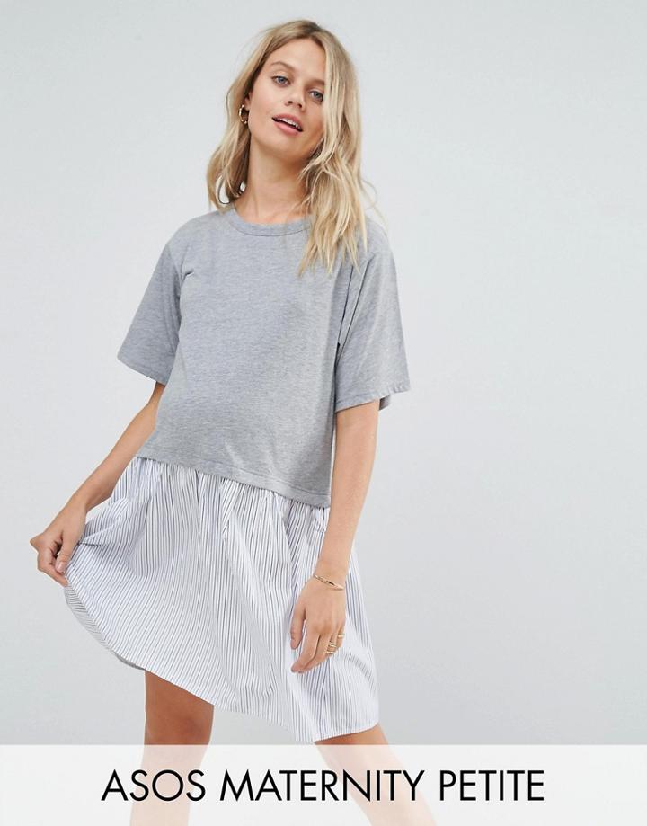 Asos Maternity Petite T-shirt Smock Dress With Woven Frill Hem - Gray
