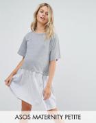 Asos Maternity Petite T-shirt Smock Dress With Woven Frill Hem - Gray