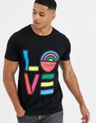 Esprit T-shirt With Rainbow Love Print In Black