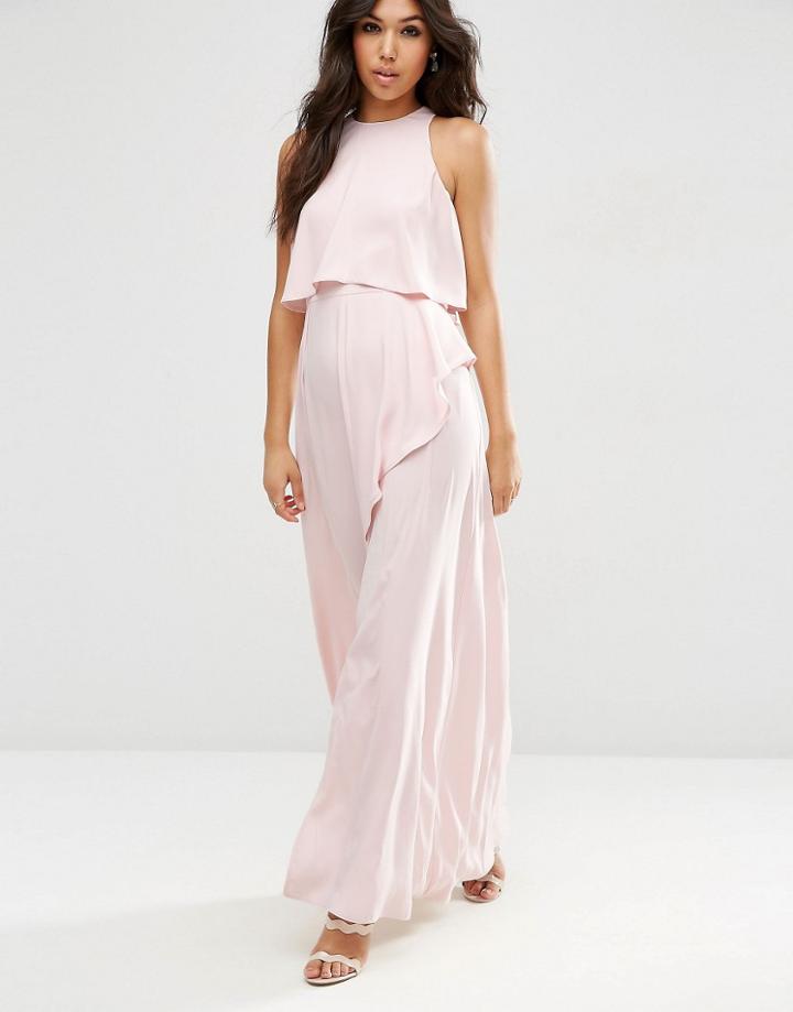 Asos Crop Top Ruffle Split Maxi Dress - Pink