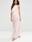 Asos Crop Top Ruffle Split Maxi Dress - Pink