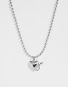 Asos Design Necklace With Devil Heart Pendant In Silver Tone - Silver