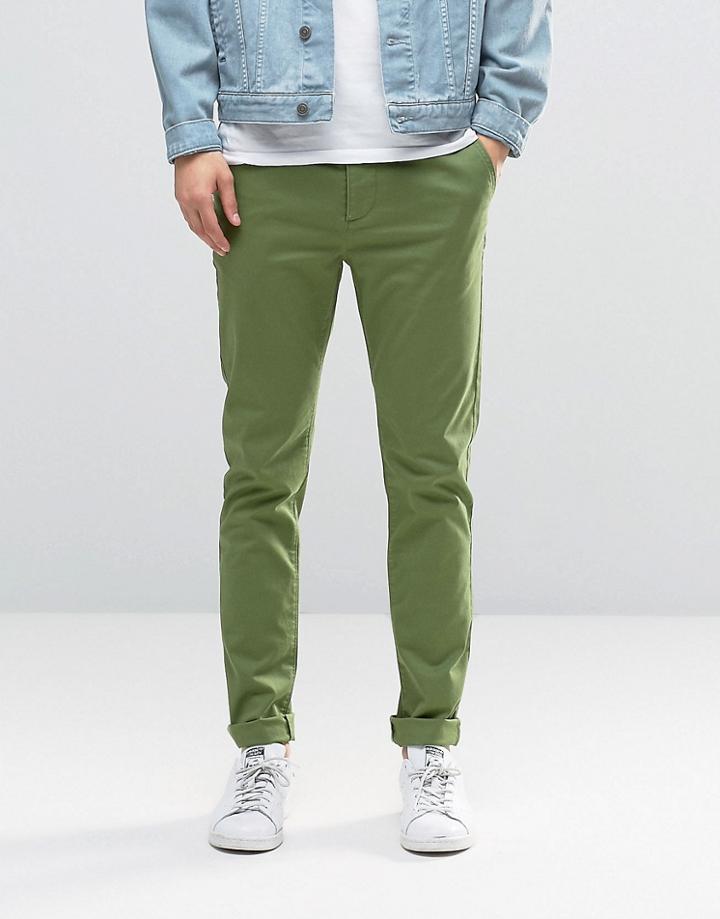 Asos Skinny Chinos In Green - Dill