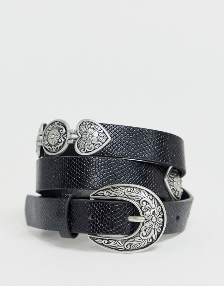 New Look Heart Western Belt In Black
