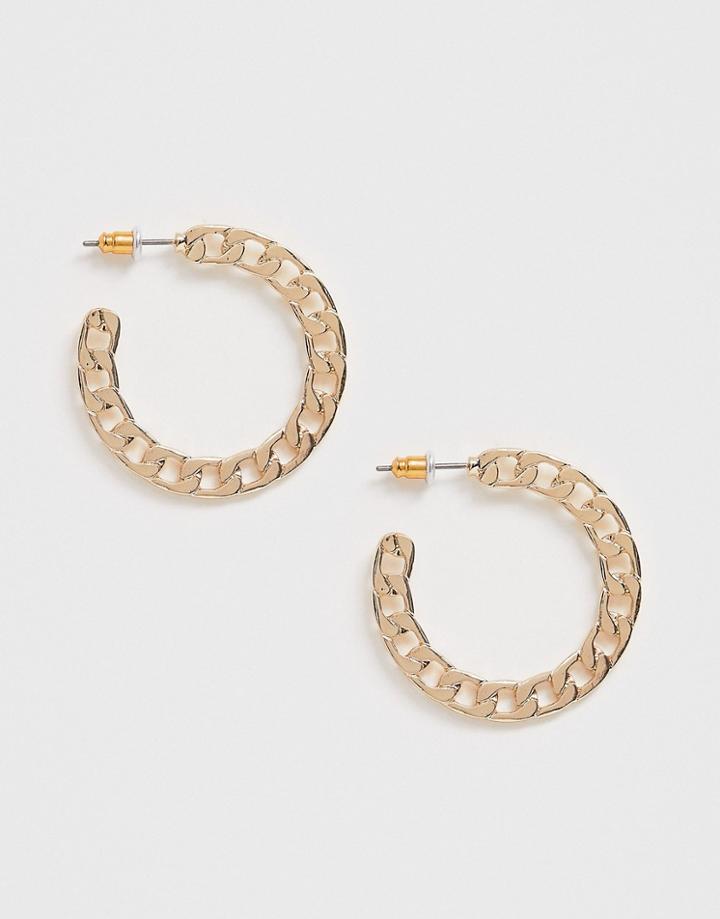 Asos Design Hoop Earrings In Flat Link Chain Design In Gold Tone