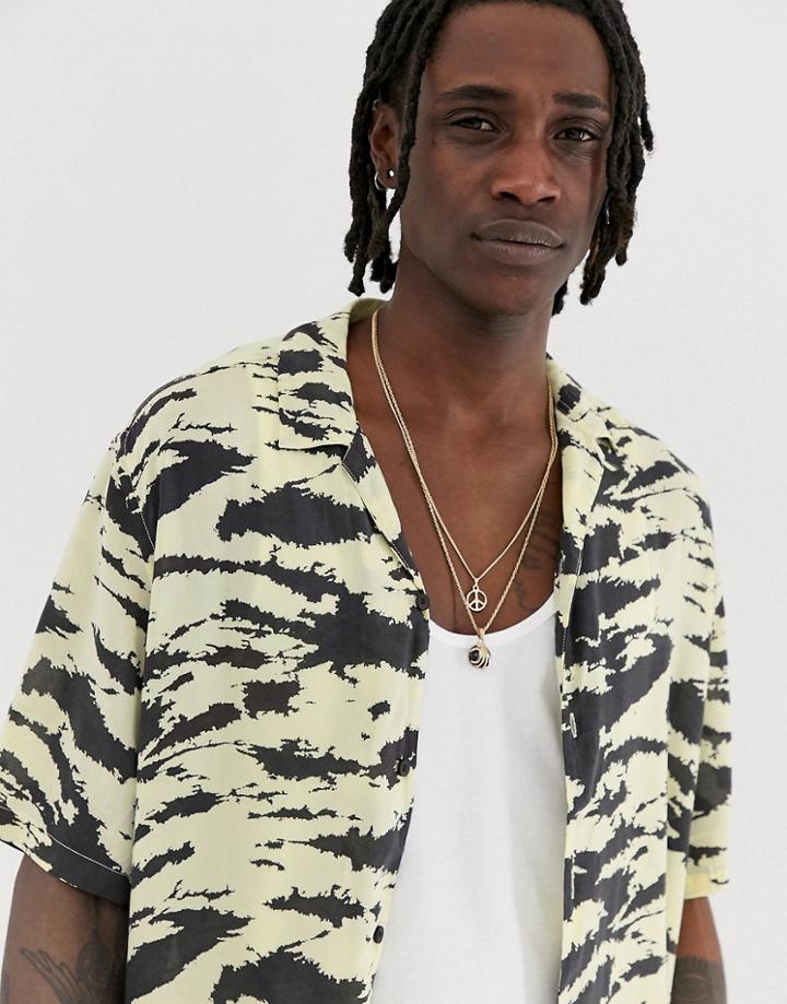 Allsaints Rever Collar Shirt In Animal Print - Yellow