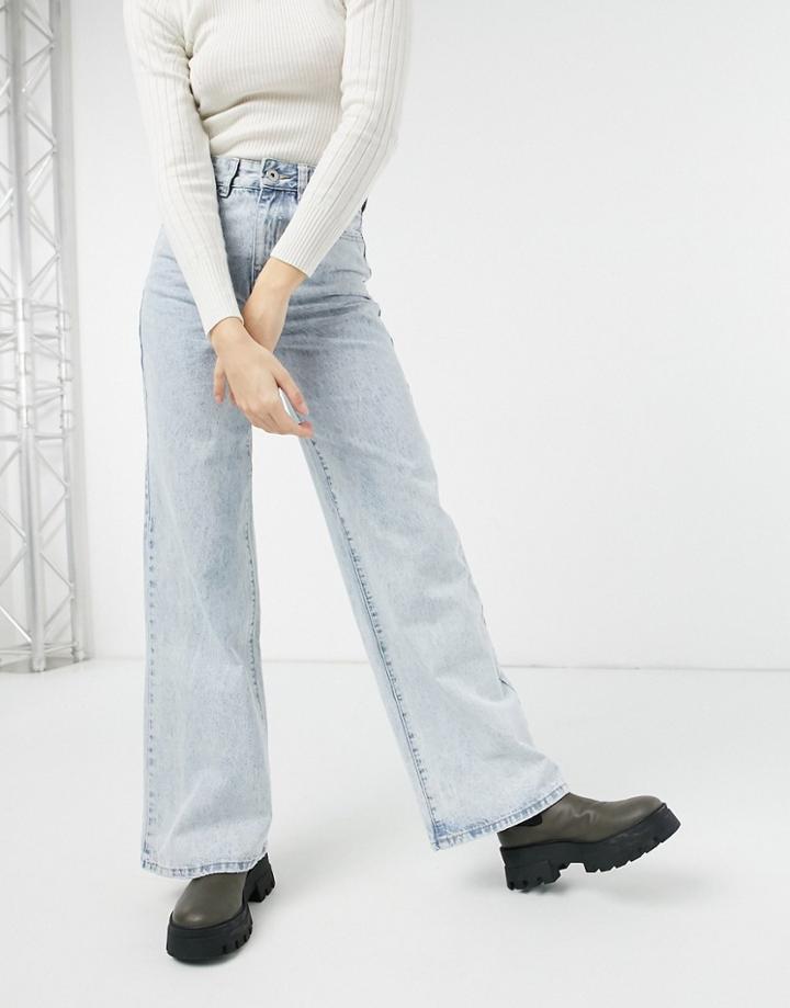 Cotton: On Wide Leg Jeans In Light Wash Blue-blues