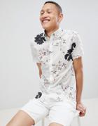 Selected Homme Slim Short Sleeve Shirt With Bird Print - White