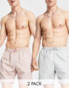 Asos Design Swim Shorts In Pink And Light Gray Mid Length Save-multi
