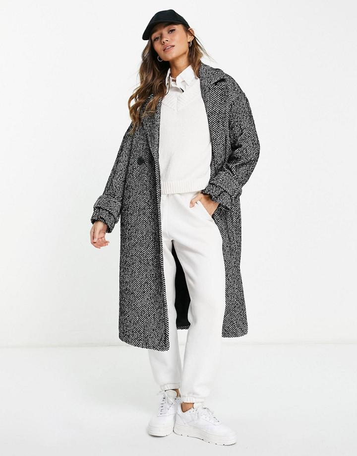 River Island Oversized Double Breasted Maxi Coat In Black