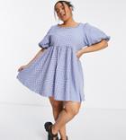 Sister Jane Plus Tie Back Mini Smock Dress In Blue Gingham