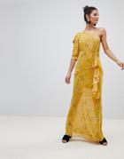 Prettylittlething One Shoulder Floral Maxi Dress - Yellow