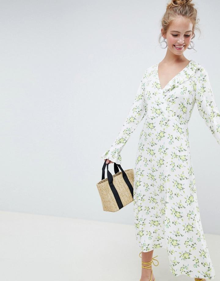 Asos Design Wrap Maxi Dress In Ditsy Floral - Multi