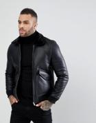 Pull & Bear Faux Leather Aviator Jacket In Black - Black