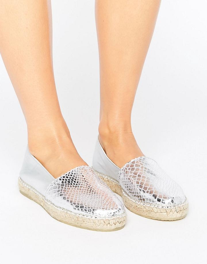 Park Lane Metallic Leather Espadrille - Silver