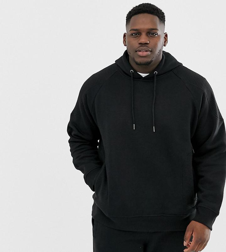 Another Influence Plus Ribbed Panel Overhead Hoodie-black
