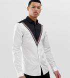 Asos Design Tall Stretch Slim Cut & Sew Poplin Shirt With Tape Detail - White