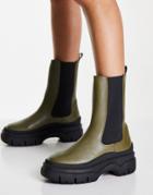 Monki Vegan Friendly Chunky Sole Ankle Boot In Khaki-green