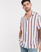 Asos Design Relaxed Fit Retro Stripe Shirt In Neutral Tones