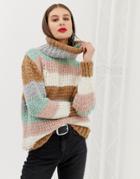 River Island Roll Neck Sweater In Stripe-multi