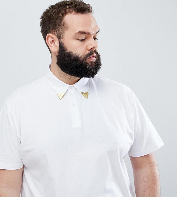 Asos Design Plus Relaxed Polo Shirt With Western Collar Tips In White - White