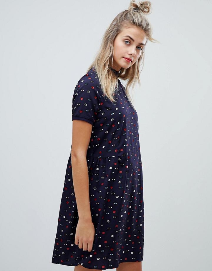 Noisy May High Neck Smock Dress - Multi