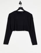 Asos Design Long Sleeve Super Crop Top In Drapey Rib In Black