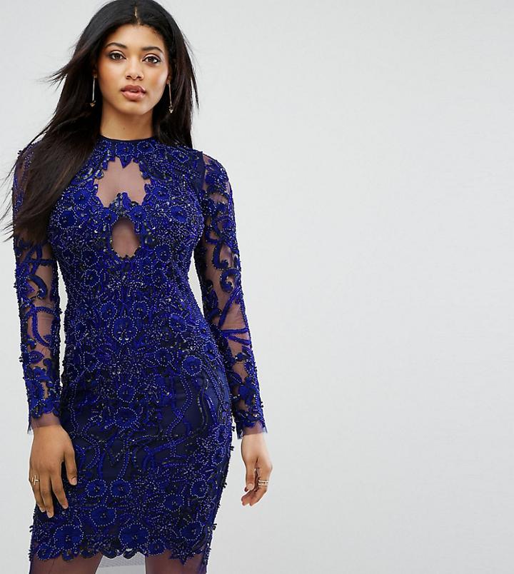 A Star Is Born Pencil Dress In All Over Embellishment - Navy