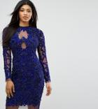 A Star Is Born Pencil Dress In All Over Embellishment - Navy