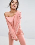 Asos Lounge Lace Up Off Shoulder Sweat Top - Pink