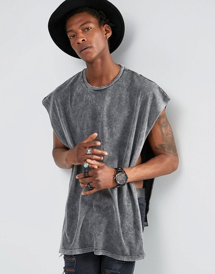 Asos Super Oversized Cape T-shirt In Acid Wash - Acid Wash Gray