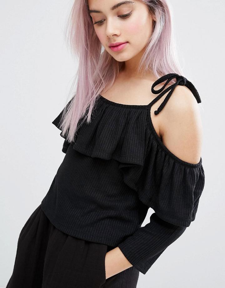 Monki Frill Cold Shoulder Top - Black