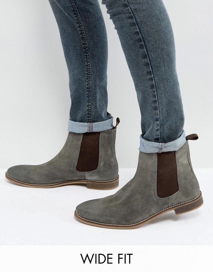 Asos Wide Fit Chelsea Boots In Gray Suede - Gray