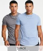 Asos Design 2 Pack Longline T-shirt With Side Slits-multi