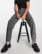 Jaded London Oversized Suit Pants In Gray With All-over Typewriter Print-black