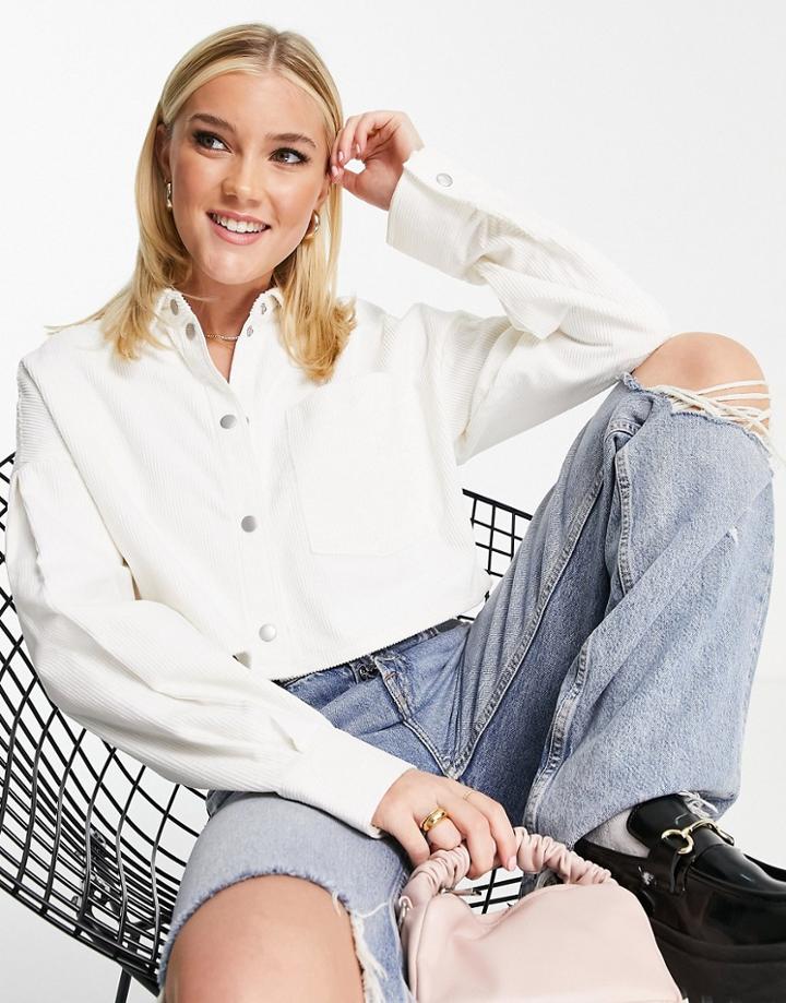 Monki Cropped Cord Shirt In Off White