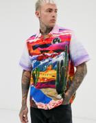 Asos Design Relaxed Fit Placement Cactus Shirt - Multi