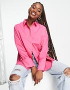 The Frolic Oversized Boyfriend Shirt With Sleeve Tie Detail In Hot Pink