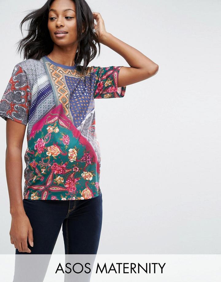 Asos Maternity T-shirt In Cut About Scarf Print - Multi