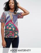 Asos Maternity T-shirt In Cut About Scarf Print - Multi