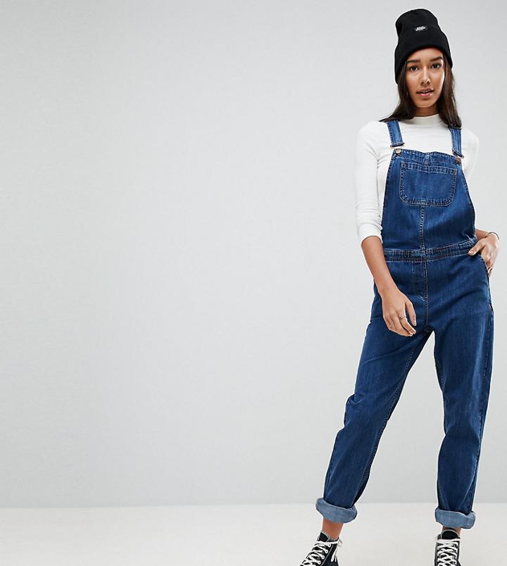 Asos Design Tall Denim Overall In Stonewash Blue - Blue