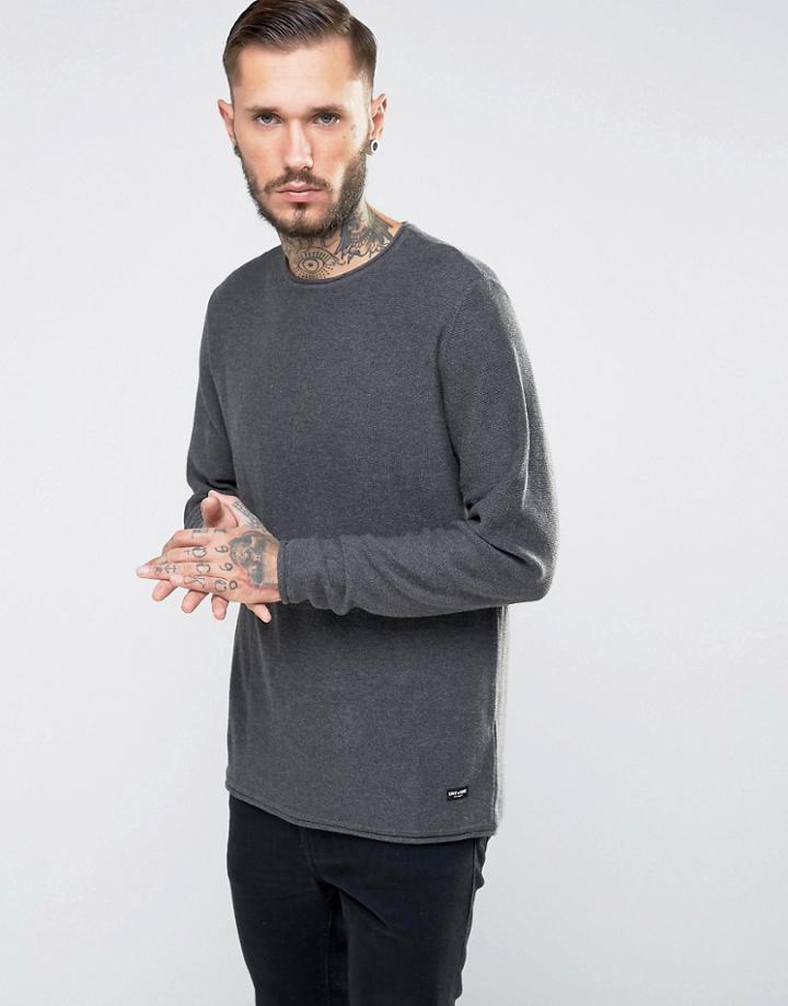Only & Sons Knitted Sweater With Raw Edges - Gray