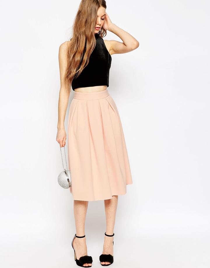 Asos Midi Pleated Prom Skirt In Scuba - Nude
