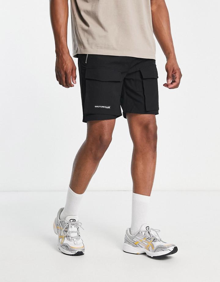 The Couture Club Paneled Cargo Shorts In Black
