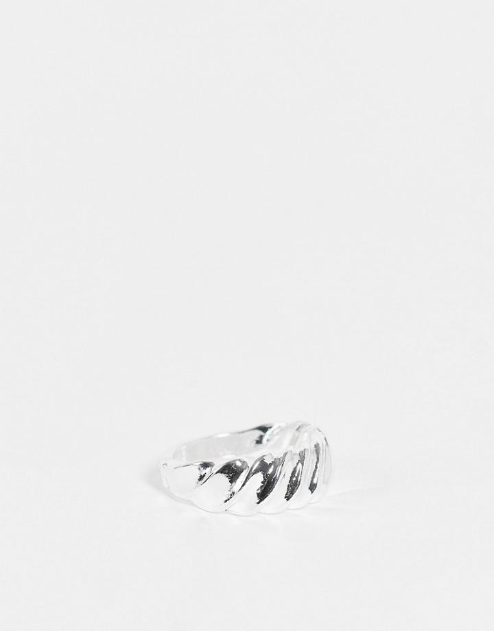 Asos Design Band Ring With Bevelled Twisted Edge In Silver Tone