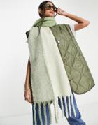 Asos Design Two Tone Fluffy Scarf With Tassels In Sage-green