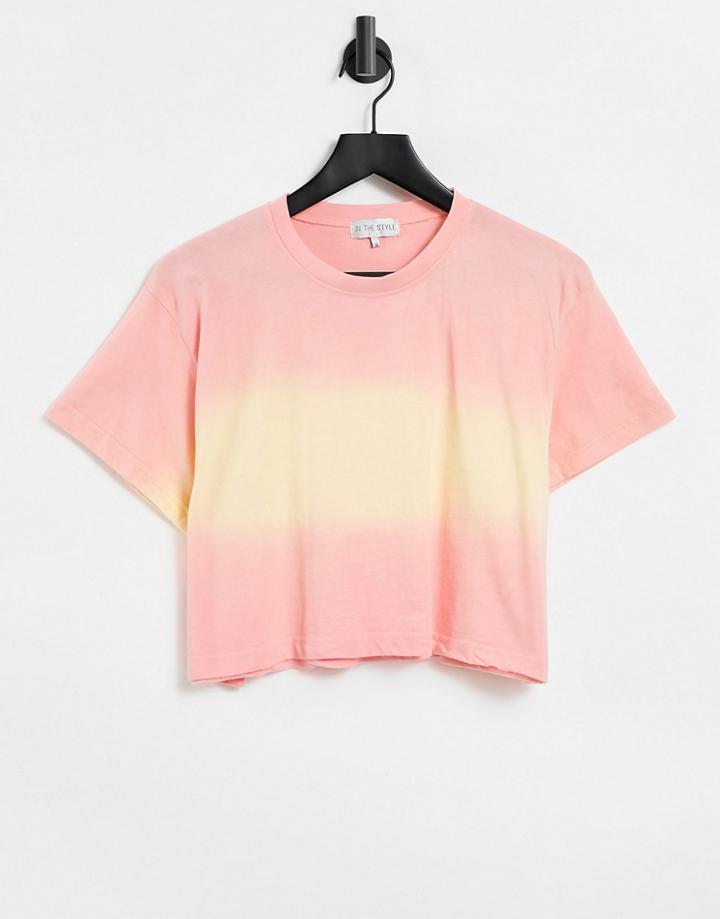 In The Style Tie Dye Cropped T Shirt In Coral-pink