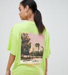 Missguided Oversized T-shirt With Graphic Print In Neon Green - Green