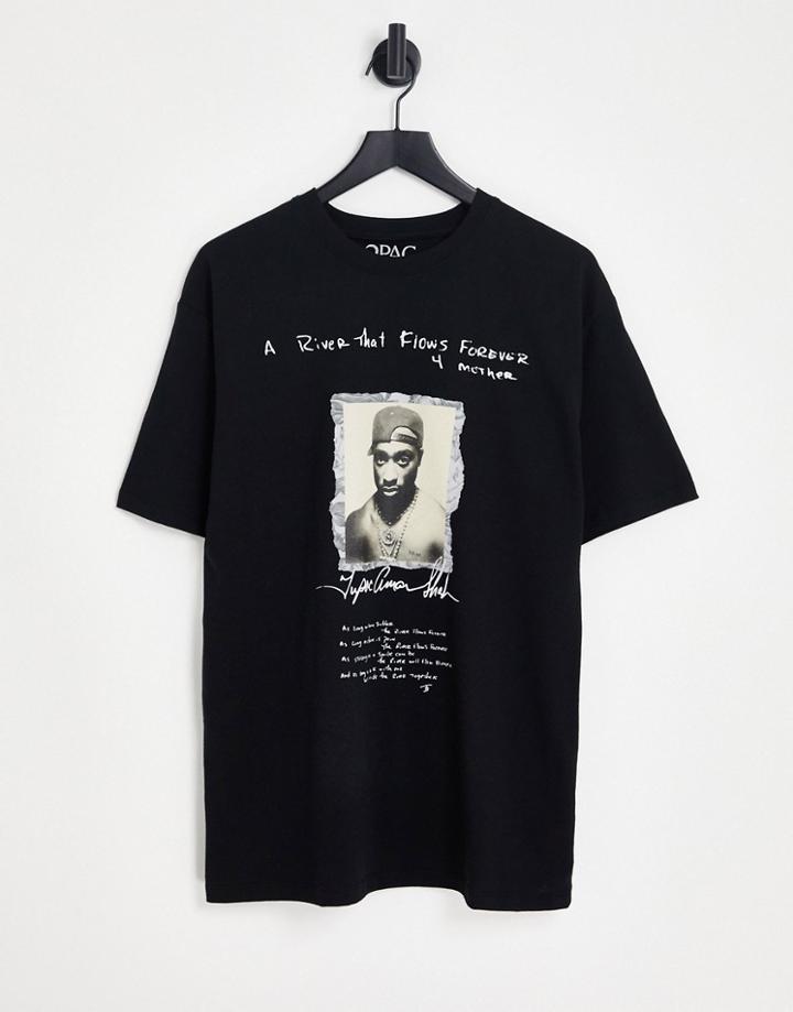 Pull & Bear X Tupac Printed T-shirt In Black